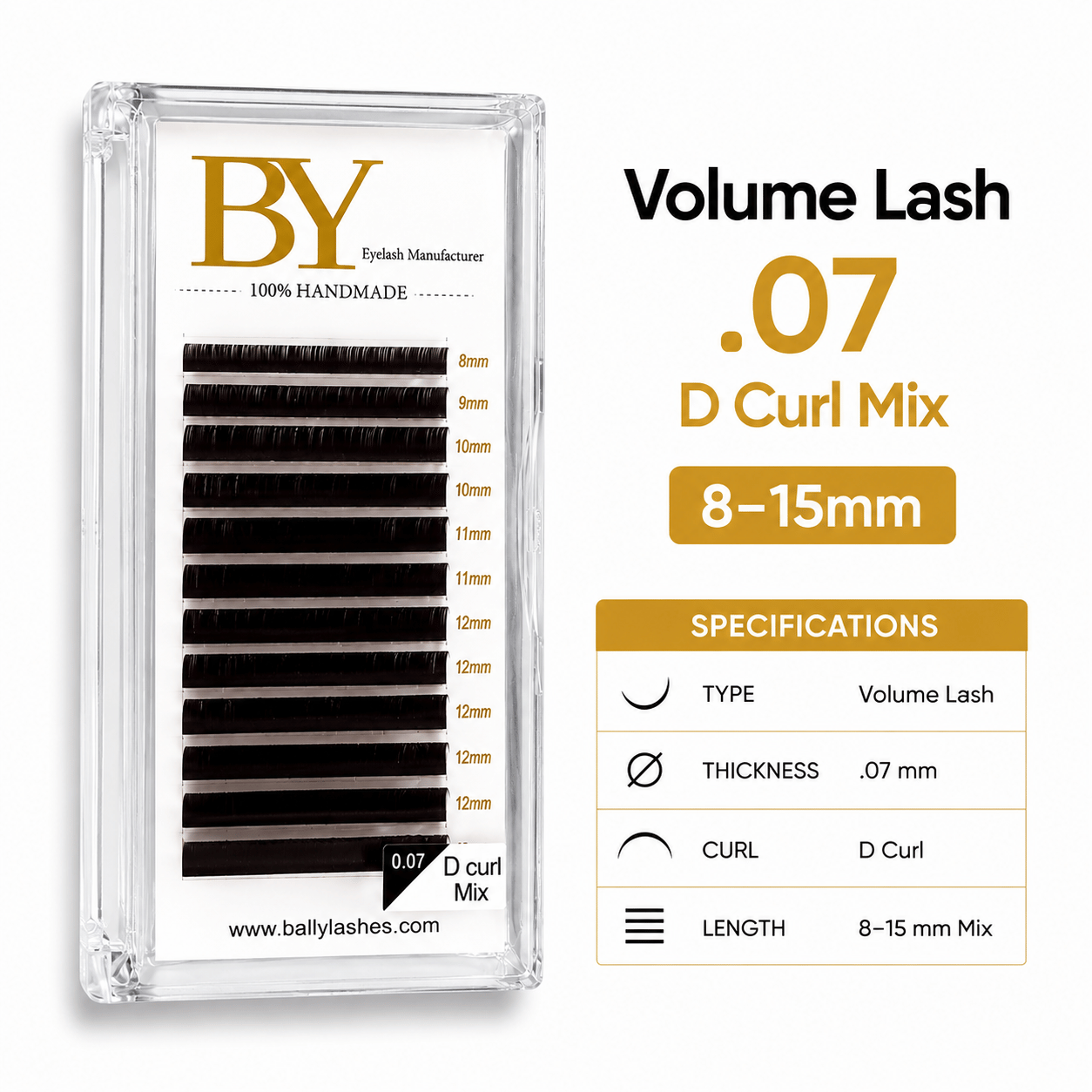 BY Volume Eyelash Extensions .07 D Curl Mix 8–15mm | Professional Lash Tray