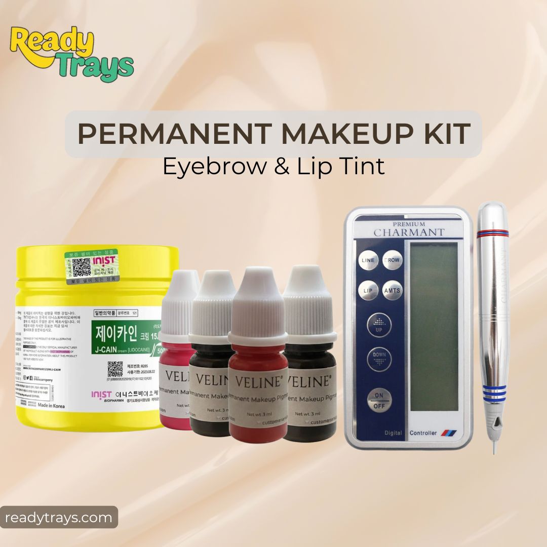 Permanent Makeup Kit – Charmant Premium Machine, J-Cain 500g Numbing Cream & 4 Veline Pigments (Eyebrow & Lip Tint Kit)