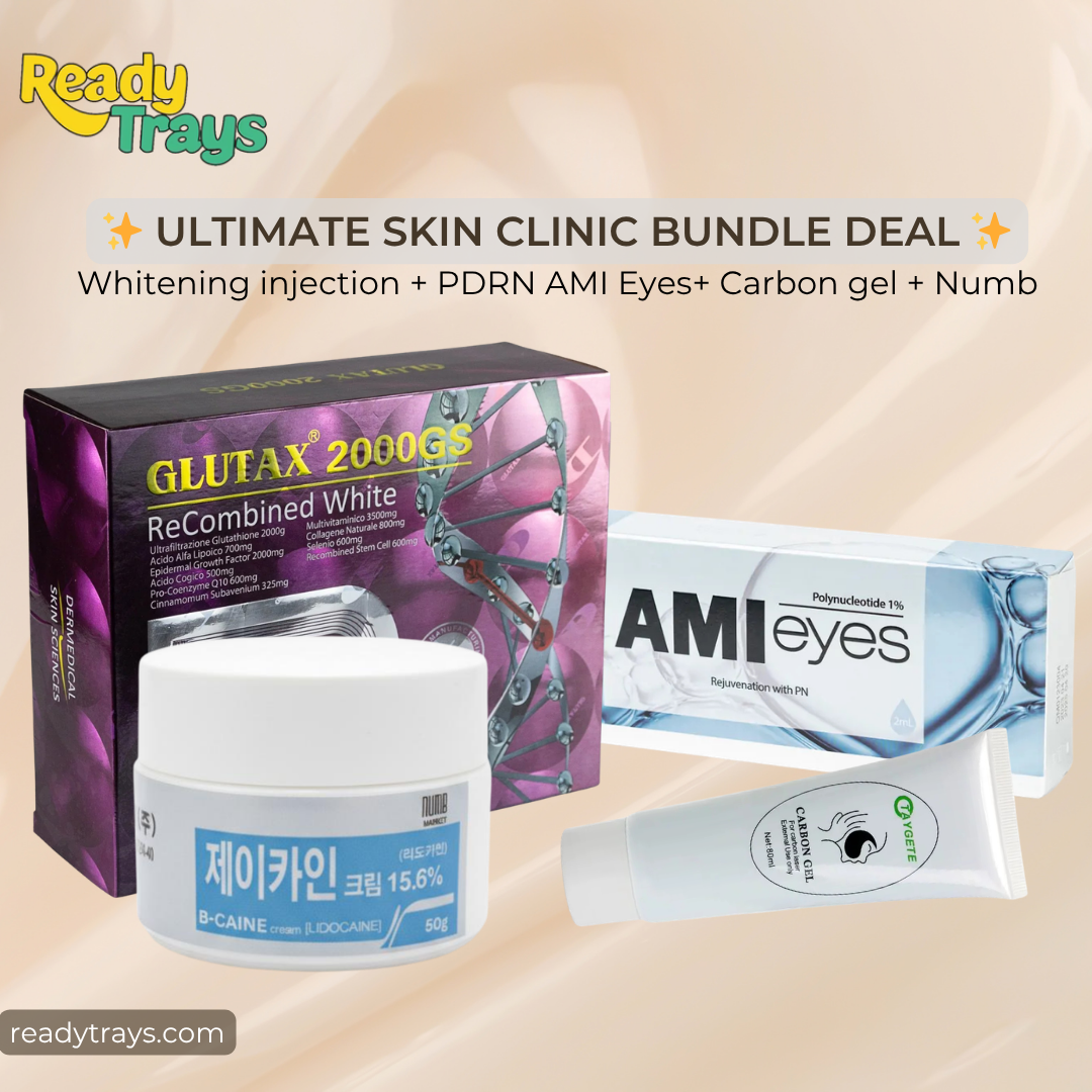 Glutax 2000GS + AMI Eyes PDRN + Carbon Gel 80ml + Bacine 50g Numbing Cream Bundle