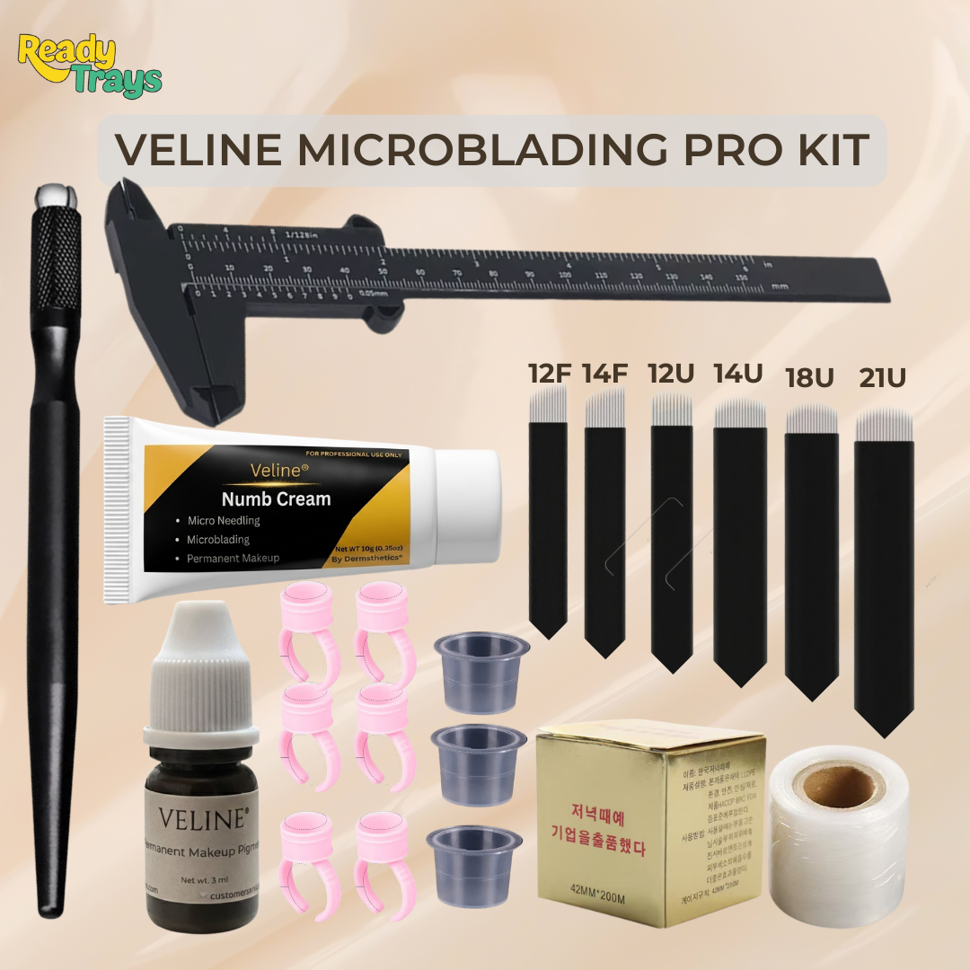 Veline Microblading Pro Kit – Complete 6-in-1 PMU Starter Set with Pen, Blades, Numbing Cream, Pigment & Accessories