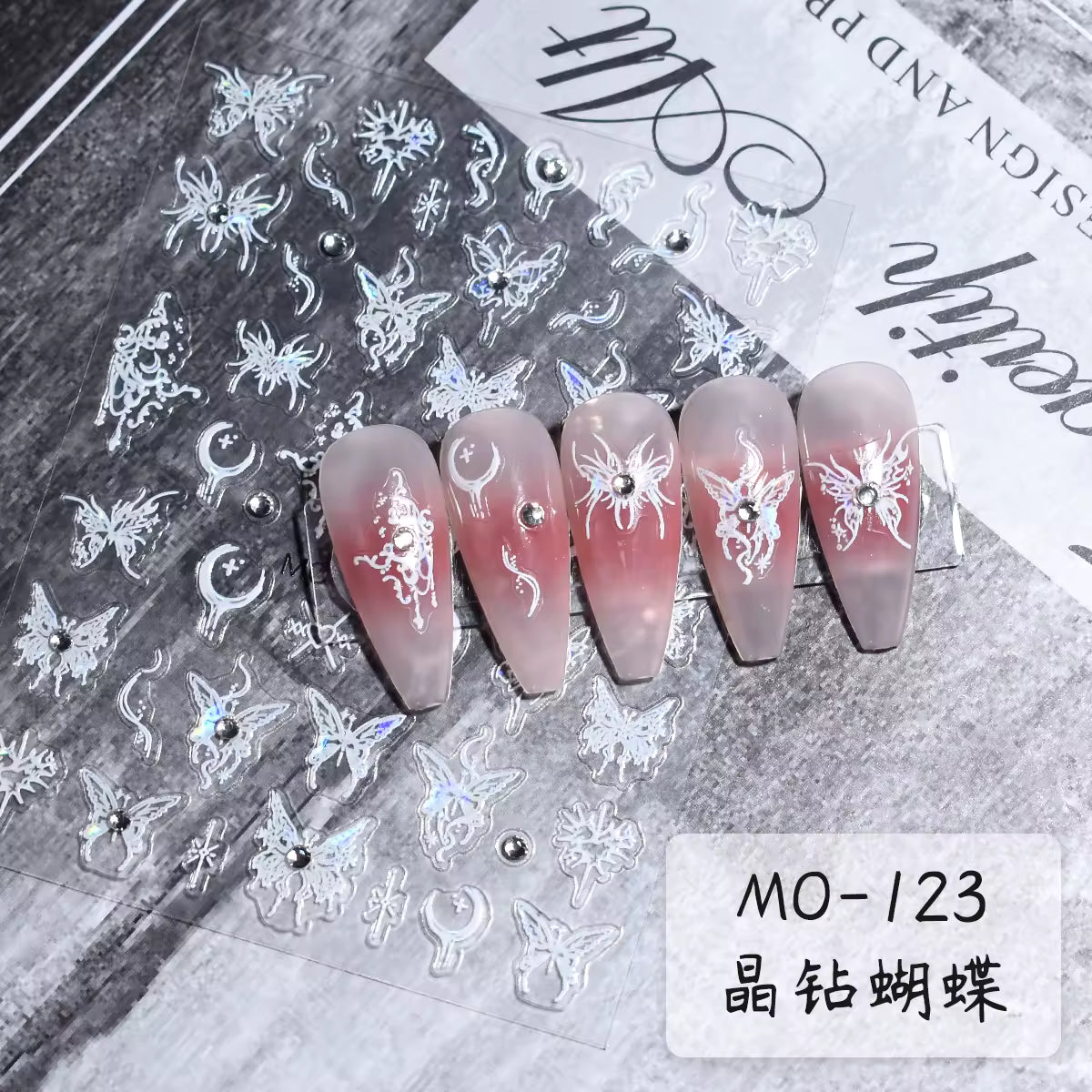 Butterfly 5D Nail Art Stickers MO-123 Crystal Diamond – Holographic Butterfly & Moon Decals with Rhinestones
