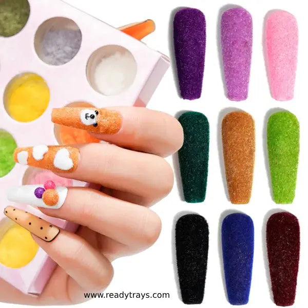 12 Pcs Velvet Flocking Powder Set – Flocking Fibers Jars for Nail Art Decoration & Manicure