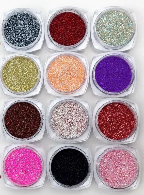 12 Pots Laser Mixed Nail Glitter Powder Sequins – Shiny, Colorful Nail Art Glitter Dust for Decorations