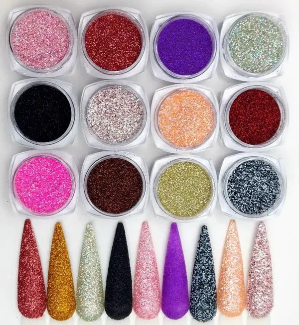 12 Pots Laser Mixed Nail Glitter Powder Sequins – Shiny, Colorful Nail Art Glitter Dust for Decorations