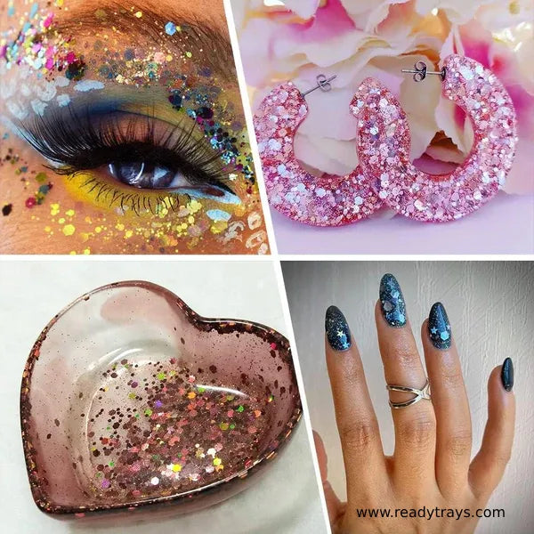 12 Colors Holographic Chunky & Fine Glitter Powder Sequins – Nail Art, Slime, Body, Hair, Eyes & Festival Makeup Decor