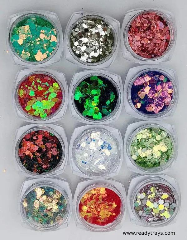 12 Pots Set Nail Art Glitter – Colorful Sequins Chunks, Multi-size Sparkly 3D Flakes for DIY Manicure Decoration