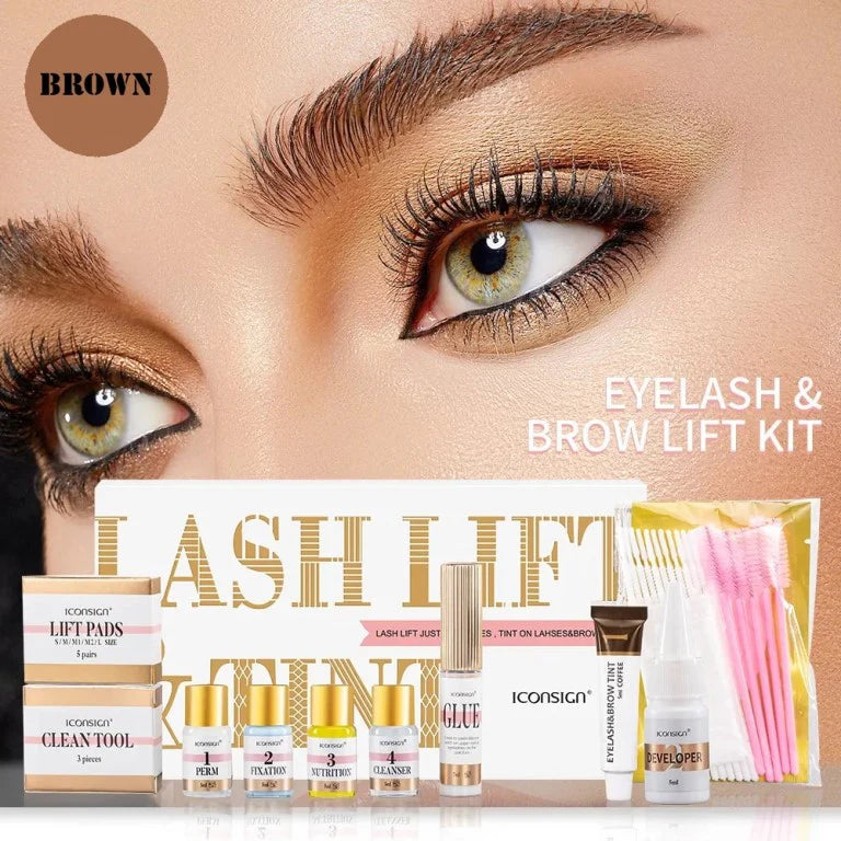 ICONSIGN 2-in-1 Lash & Brow Lift Kit – Semi-Permanent Curling Treatment for Salon & Home Use (Black, Coffee, Brown)