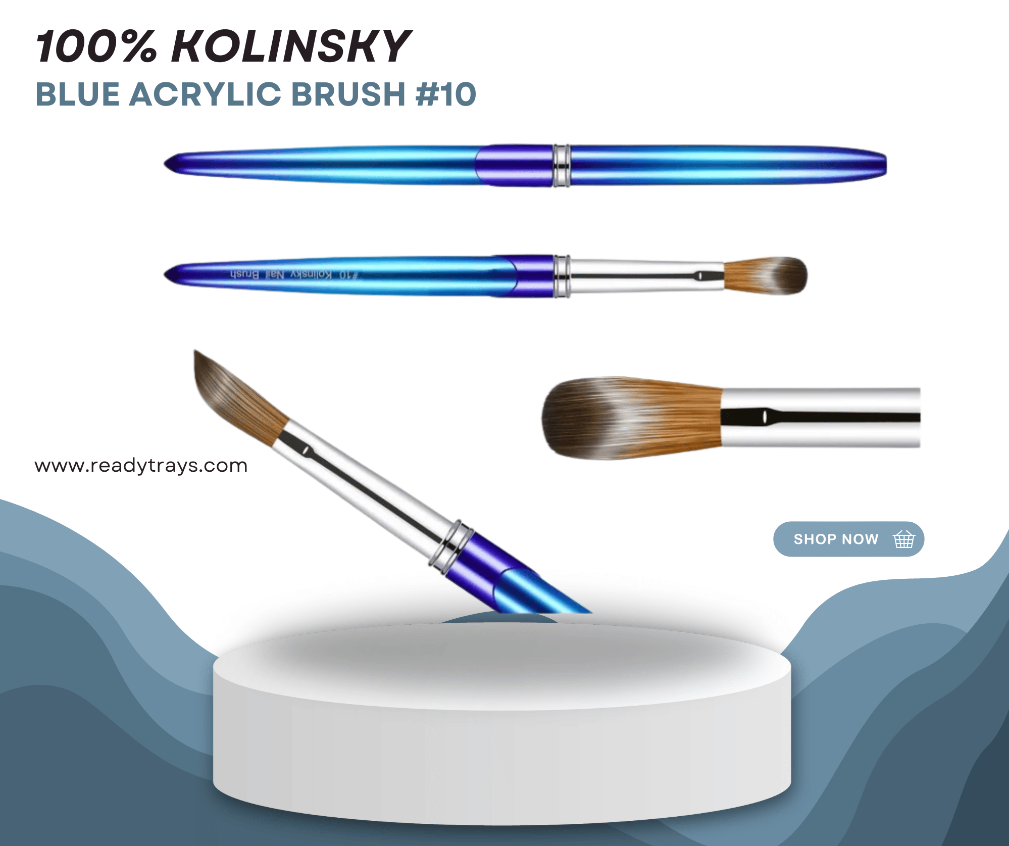 Luxury 100% Kolinsky Nail Art Brush Size #10 #12 #14 - 3D Acrylic Brush with Elegant Blue Handle
