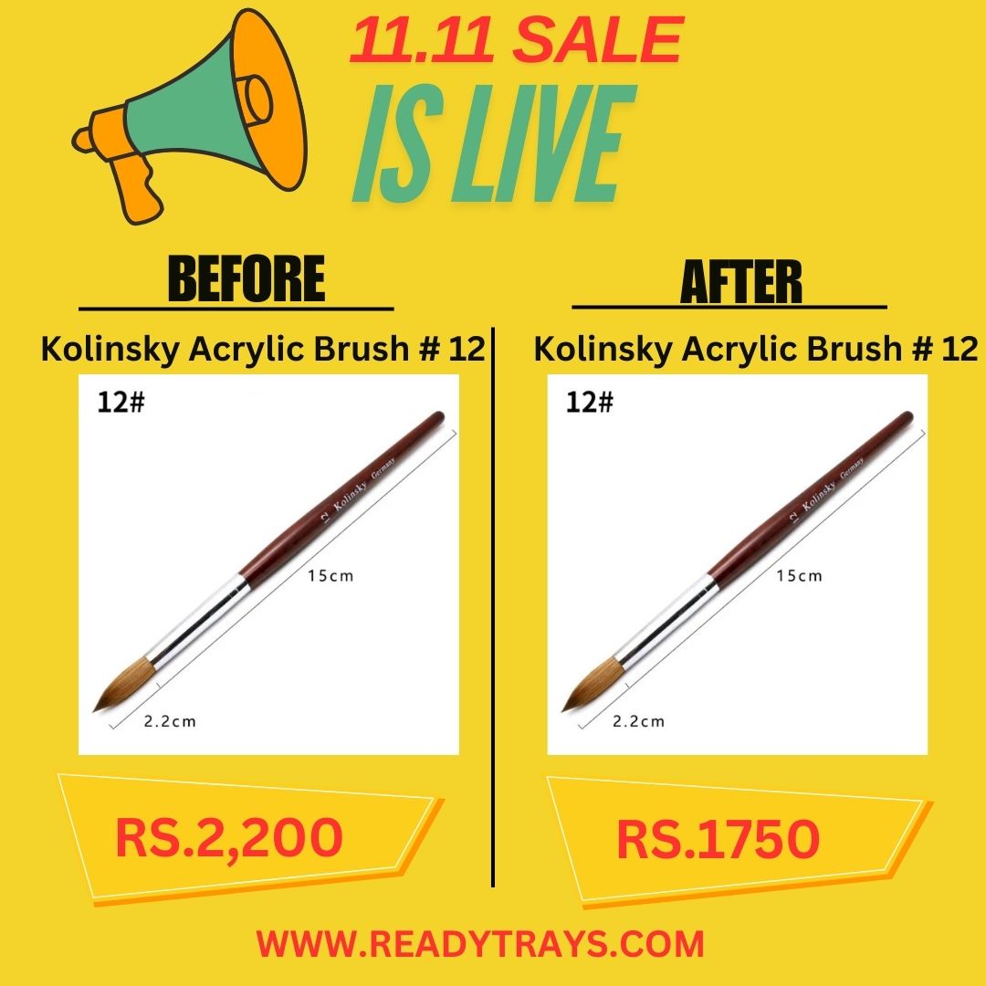 30% Kolinsky Acrylic Brush #12 – Premium Wood Handle for Perfect Bead Application (High-Quality Professional Brush)