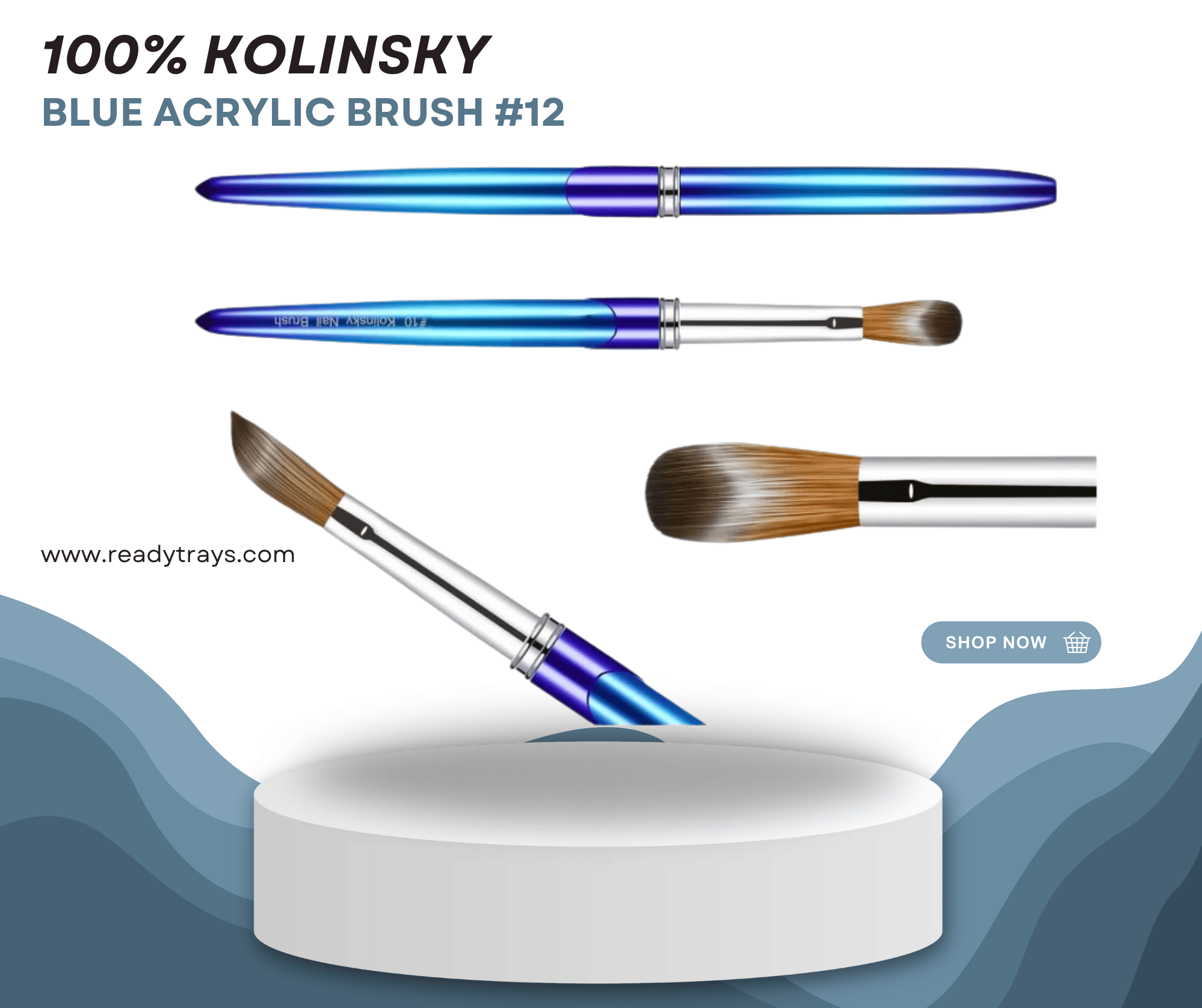 Luxury 100% Kolinsky Nail Art Brush Size #10 #12 #14 - 3D Acrylic Brush with Elegant Blue Handle