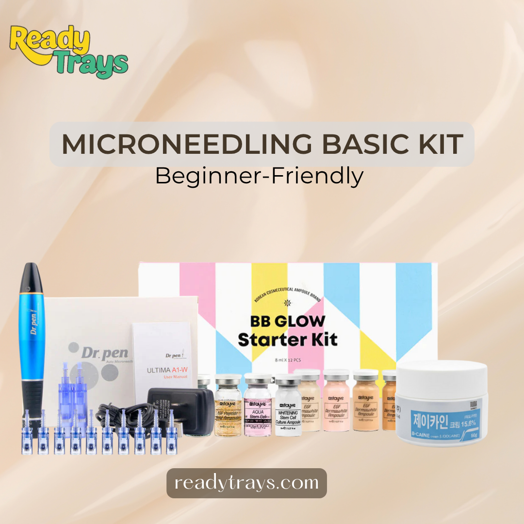 Microneedling Basic Starter Kit – Dr Pen A1W + BB Glow 12pcs + Numbing Cream + Needles (Beginner Friendly)