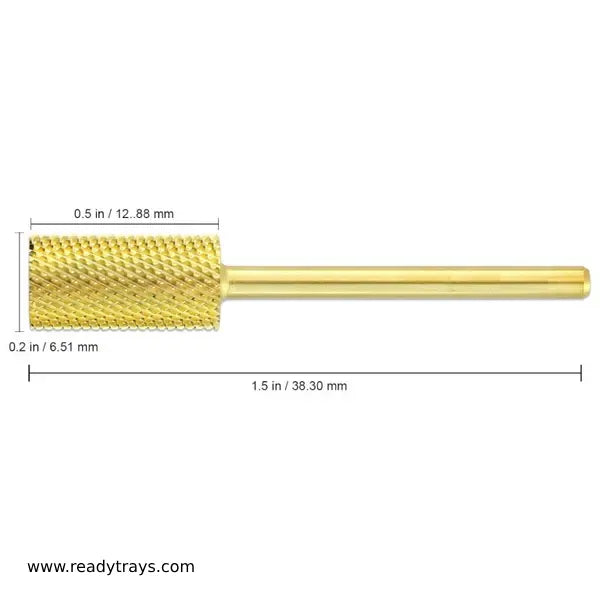 3/32" Shank Size – Gold Flat Top Large Barrel Carbide Nail Drill Bit (Medium Grit) for e-File Nail Drills