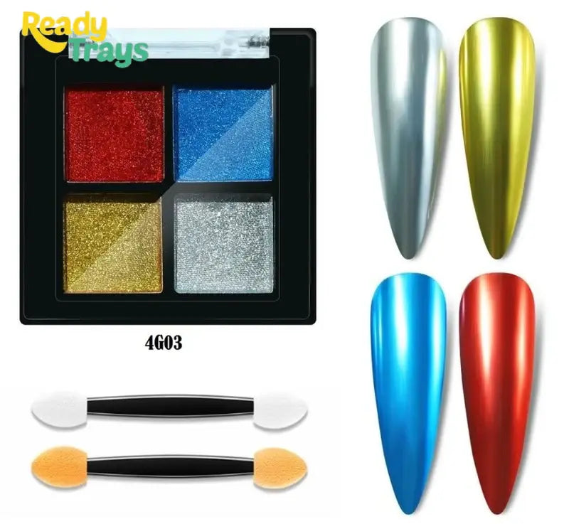 4 Colors Multi Chrome Nail Pigment Mirror Finish Powder Aurora Chrome Solid Nail Powder Laser Chrome for Nail Art Decoration