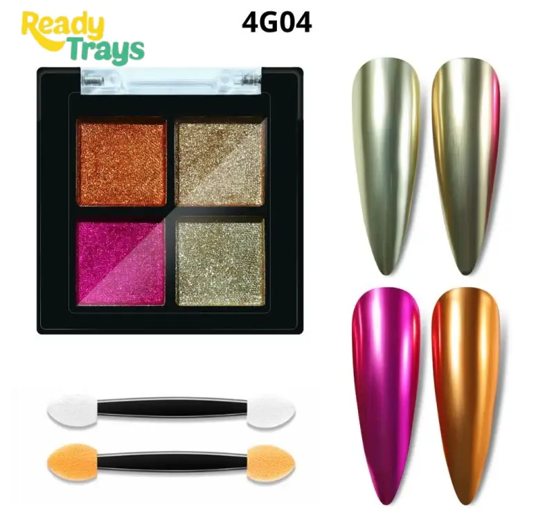 4 Colors Multi Chrome Nail Pigment Mirror Finish Powder Aurora Chrome Solid Nail Powder Laser Chrome for Nail Art Decoration