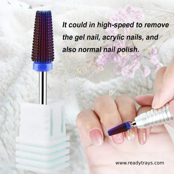 5-in-1 Multi-Functional Tapered Straight Cut Nail Drill Bit – Suitable for Both Left & Right Hand | Professional Tungsten Carbide Bit for Fast Acrylic Gel Removal (Medium Grit, Purple)