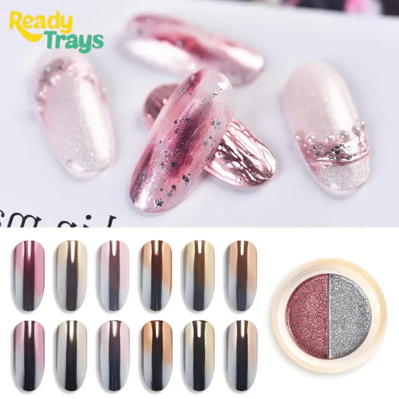Solid Mirror Chrome Powder 2 in 1 Magic Mirror Effect Colorful Neon Nail Art | Multi Chrome Manicure Pigment for Nail Decoration