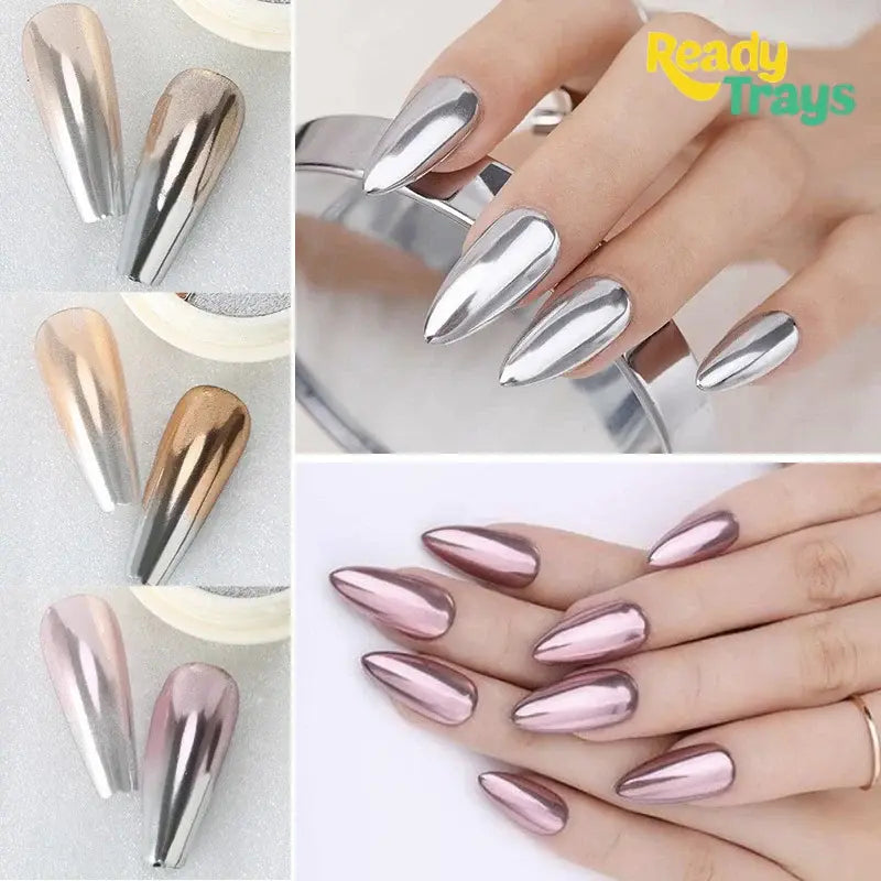 Solid Mirror Chrome Powder 2 in 1 Magic Mirror Effect Colorful Neon Nail Art | Multi Chrome Manicure Pigment for Nail Decoration