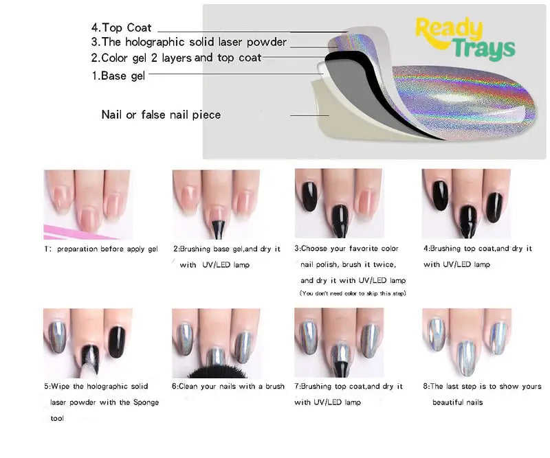 Nichole Diary Holographic Chrome Nail Powder – Rainbow Mirror Effect Laser Metallic Finish Nail Art by Born Pretty – 1g Jar for Natural and Artificial Nails