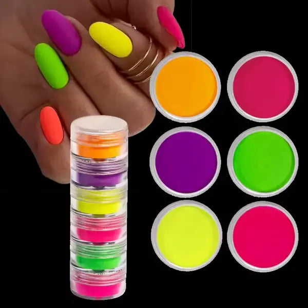6 Neon Color Powders for Vibrant Nail Art – Premium Nail Pigments for Salon & Home Use