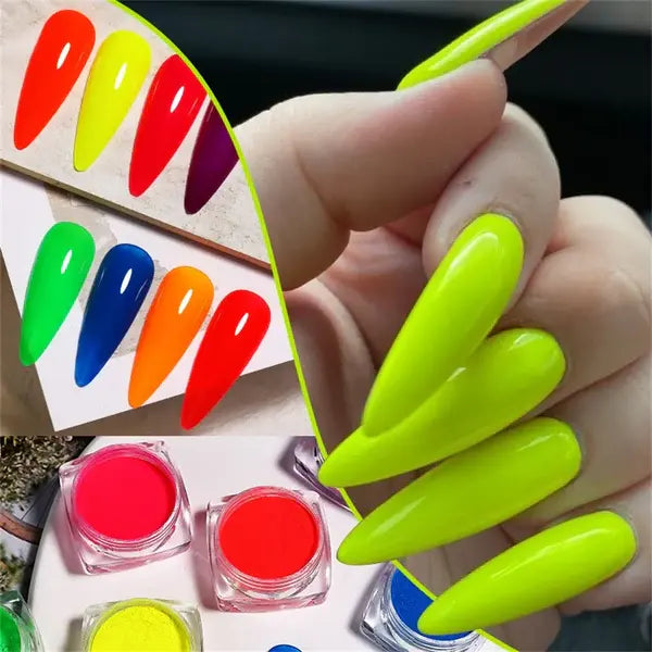 6 Neon Color Powders for Vibrant Nail Art – Premium Nail Pigments for Salon & Home Use
