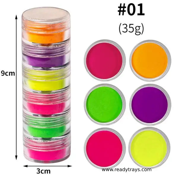 6 Neon Color Powders for Vibrant Nail Art – Premium Nail Pigments for Salon & Home Use