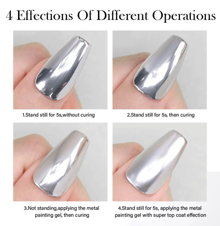 Born Pretty Metallic Painting Gel Silver Nail Polish | 3D Mirror Effect Metal Gel | Glossy Soak Off Nail Art Gel | DIY Drawing Polish | UV LED Compatible | 5ml Vanish