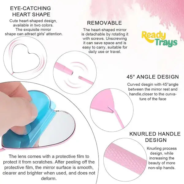 BLINK Heart-Shaped Large Lash Mirror for Eyelash Extensions | Detachable Stainless Steel Eyelash Mirror | Pink Lash Extension Makeup Tool & Supply