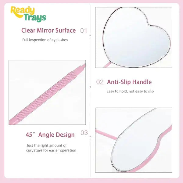 BLINK Heart-Shaped Large Lash Mirror for Eyelash Extensions | Detachable Stainless Steel Eyelash Mirror | Pink Lash Extension Makeup Tool & Supply