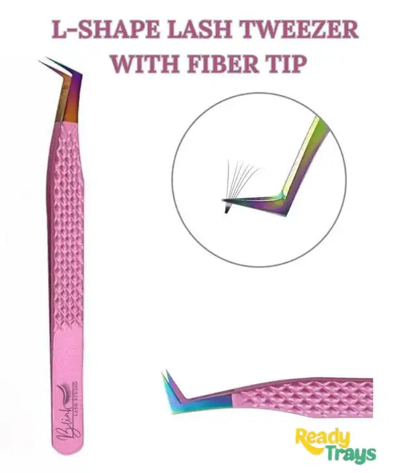 BLINK Professional Fiber Tip Tweezers for Lash Extensions | Narrow L-Type 75° Mega Volume Eyelash Tweezers with Strong Grip | Anti-Slip Nano Tip Lash Tweezers for Easy, Precise Fan Crafting