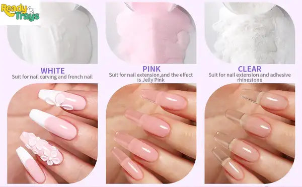 BORN PRETTY Acrylic Powder Set of 3 (10g Each) – Clear, White & Pink for Nail Extensions, Carving & DIY Nail Art
