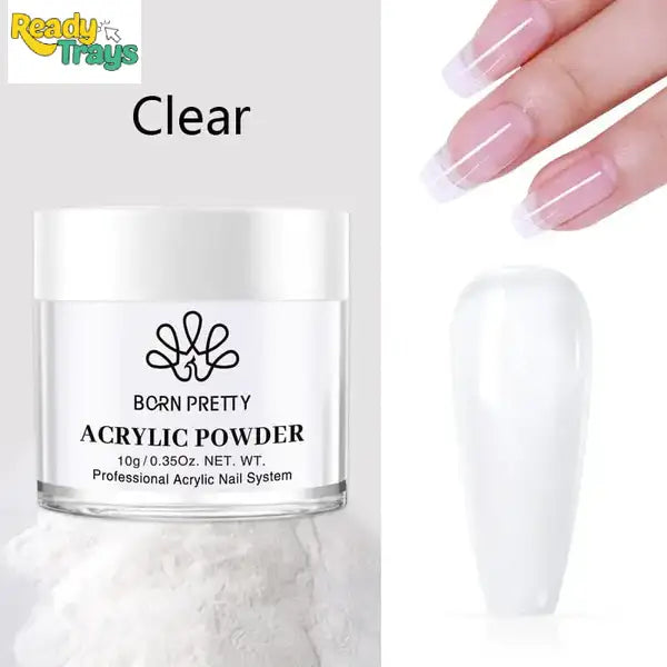 BORN PRETTY Acrylic Powder Set of 3 (10g Each) – Clear, White & Pink for Nail Extensions, Carving & DIY Nail Art