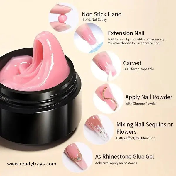 Born Pretty Glitter Non-Stick Nail Extension Gel – Flower Carving Builder Gel for Manicure | Multifunction Gel Nail Art – 15ml