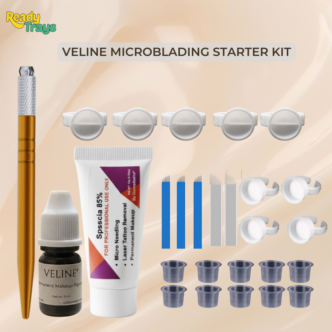 Veline Microblading Kit – eyebrow Pigment, Pen, Blades, rings & Numbing (Complete Set)