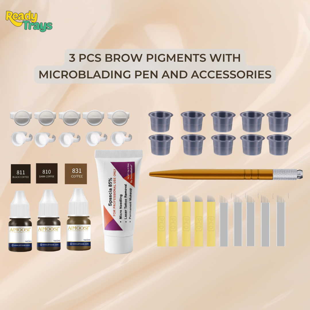 Professional Microblading Brow Kit – 3 Coffee Pigments with Complete Tool Set
