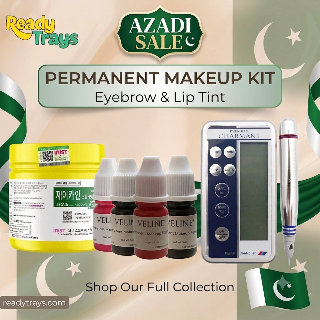 Permanent Makeup Kit – Charmant Premium Machine, J-Cain 500g Numbing Cream & 4 Veline Pigments (Eyebrow & Lip Tint Kit)