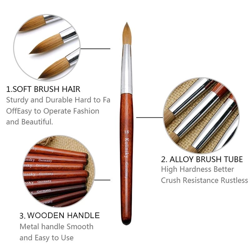 80% Kolinsky Acrylic Nail Art Brush #10 โ Germany Kolinsky Blend, Round Point Brush for Acrylic & Gel