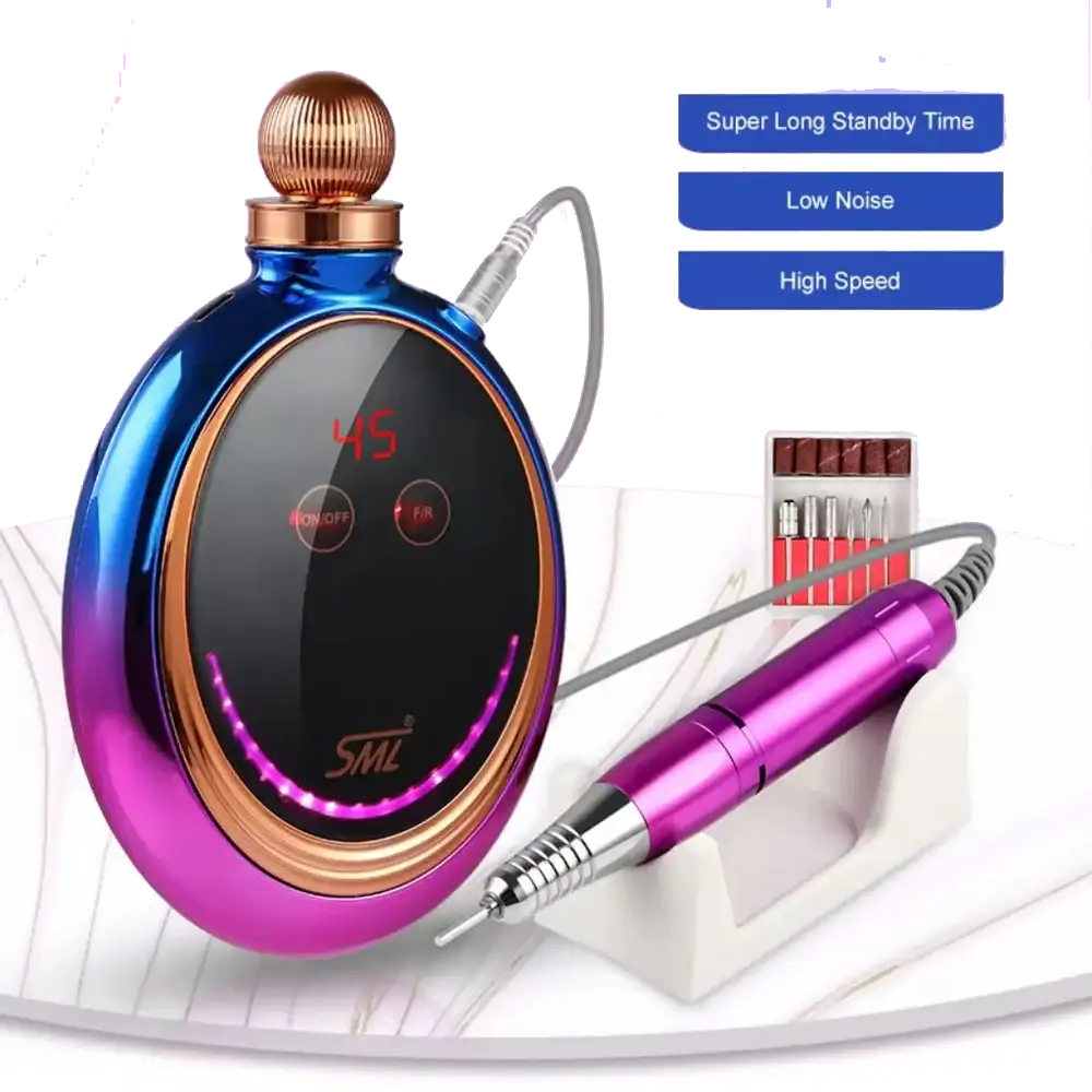Professional Cordless Nail Drill Machine | 2-in-1 Electric Nail File  45,000 RPM, Rechargeable & Portable with HD Display Salon & Home Use (Unicorn Pink Blue)