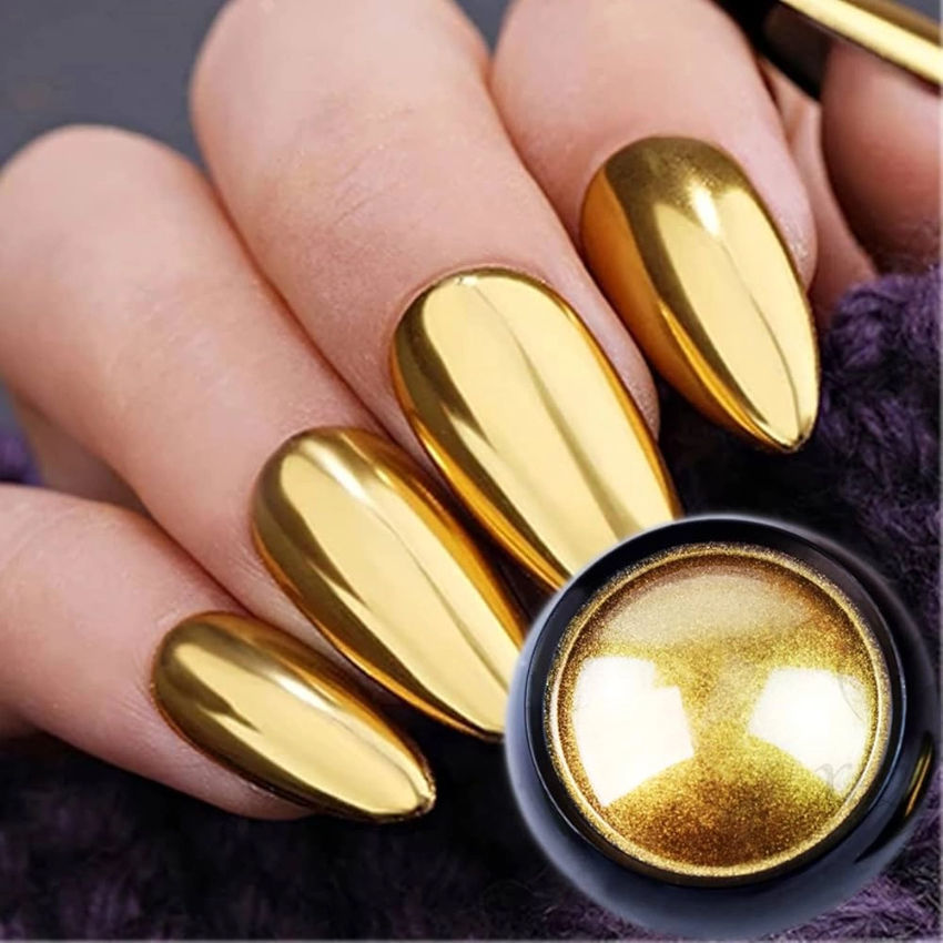 Chrome Mirror Nail Powder – Gold, Silver & Maroon Metallic Nail Pigment | Solid Mirror Effect for Gel Nails