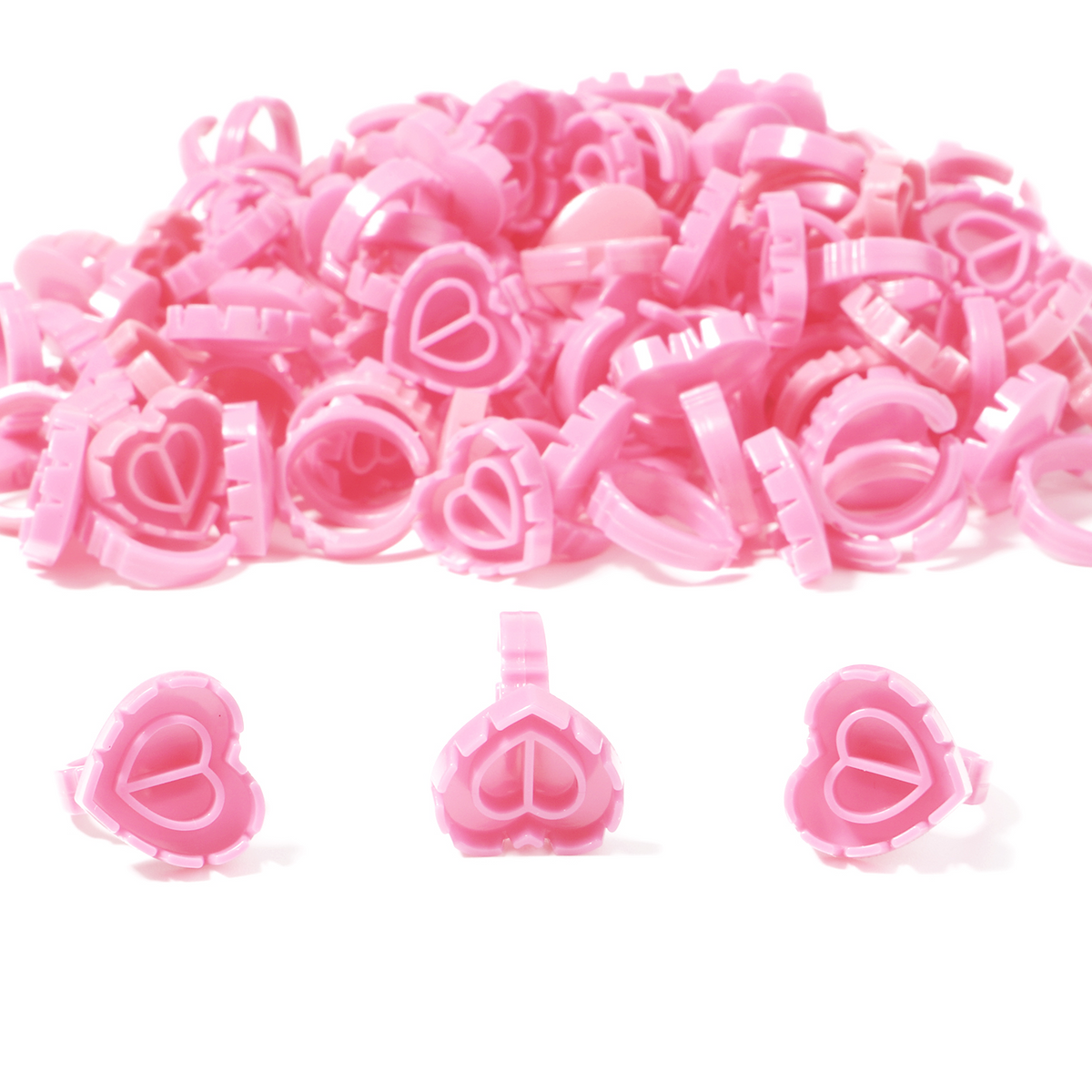 Eyelash Glue Rings – Adhesive Holders for Lash Extensions (Pink, Round/Heart Shape, Plastic)