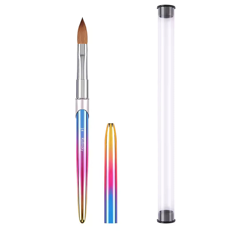 Acrylic Nail Art Brush #14 โ Rainbow Chrome Handle, 6mm Oval Brush for Acrylic & Gel