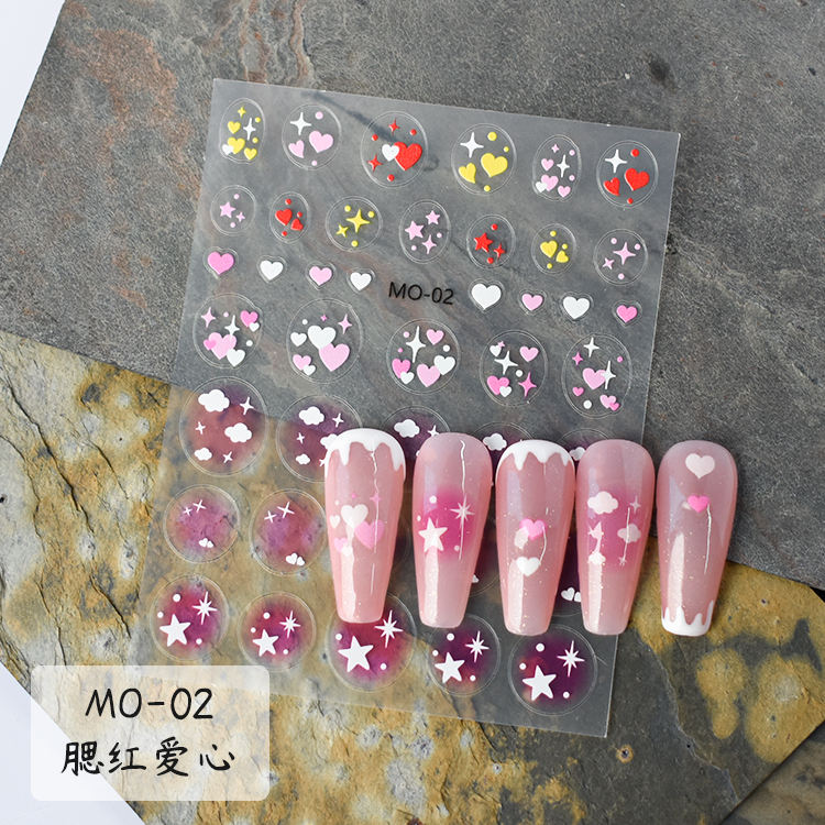 Blush Heart Nail Art Stickers MO-02 – Colorful Heart, Star & Cloud Decals