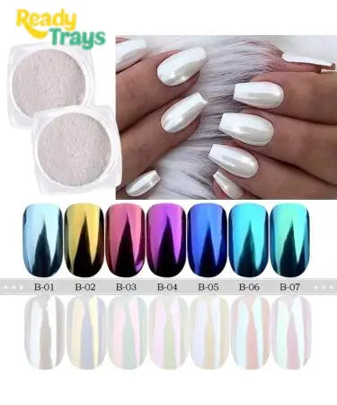 6 Shades Shell Pearl Chrome Mirror Nail Powder | Mermaid Rub Dust for Gel Polish Nail Art Decoration