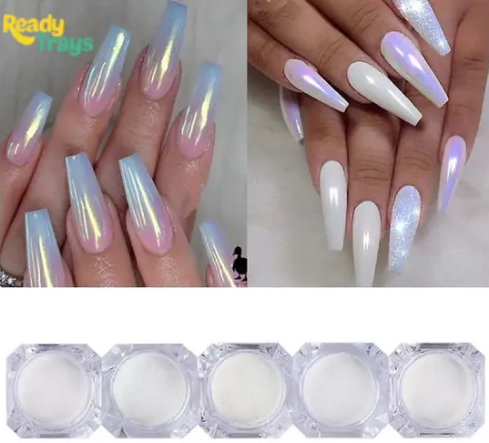 6 Shades Shell Pearl Chrome Mirror Nail Powder | Mermaid Rub Dust for Gel Polish Nail Art Decoration