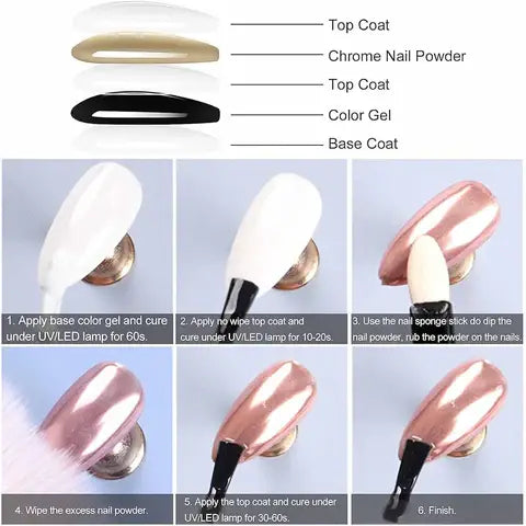 6 Shades Shell Pearl Chrome Mirror Nail Powder | Mermaid Rub Dust for Gel Polish Nail Art Decoration