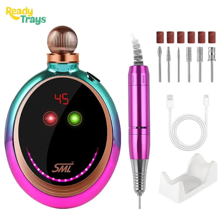 Professional Cordless Nail Drill Machine | 2-in-1 Electric Nail File  45,000 RPM, Rechargeable & Portable with HD Display Salon & Home Use (Unicorn Pink Blue)
