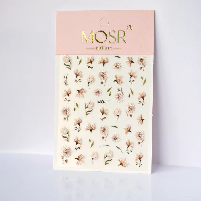 White Floral Nail Art Stickers MO-11 โ Realistic Watercolor Daisy & Tulip Decals
