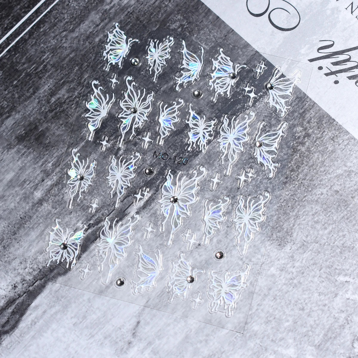 Holographic Fairy Wing Butterfly 5D Nail Art Stickers MO-120 โ Angel Wing Decals with Rhinestones