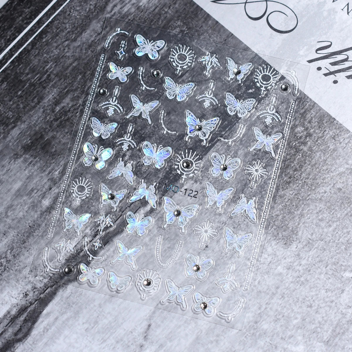 Holographic Butterfly & Sun Nail Art Stickers MO-122 โ Celestial Butterfly Decals with Rhinestones