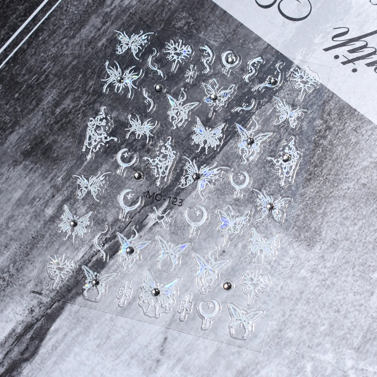 Butterfly 5D Nail Art Stickers MO-123 Crystal Diamond – Holographic Butterfly & Moon Decals with Rhinestones