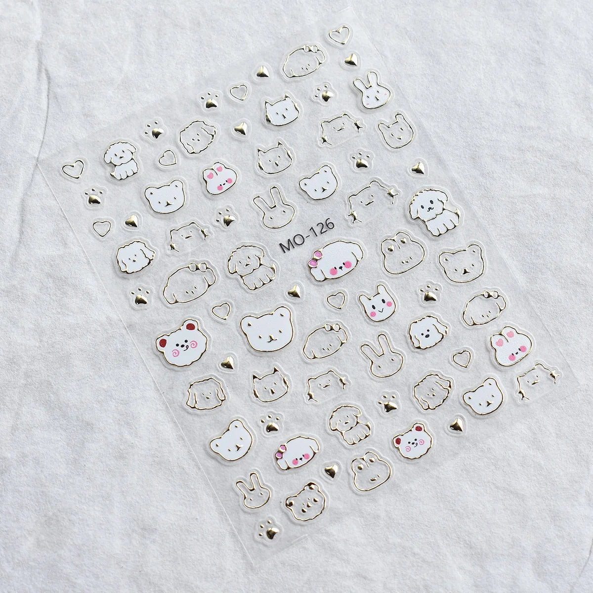 Cute Animal Nail Art Stickers MO-126 โ Puppy, Bunny, Bear & Cat Decals with Gold Outline
